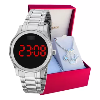 Relógio Feminino Champion Prateado Silver Luxo + Pulseira