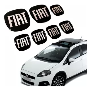 Kit 7 Adesivos Emblema Fiat Preto Black Punto Resinado Res26