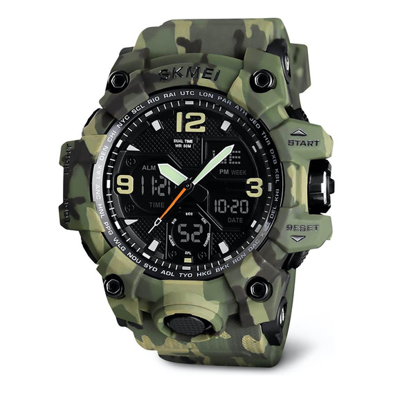 Reloj Digital Y Análogo Deportivo Contra Agua 1155b Redlemon Color de la correa Verde camuflaje