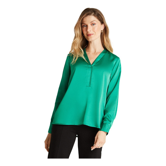 Blusa Cuello En V Satinada Verde