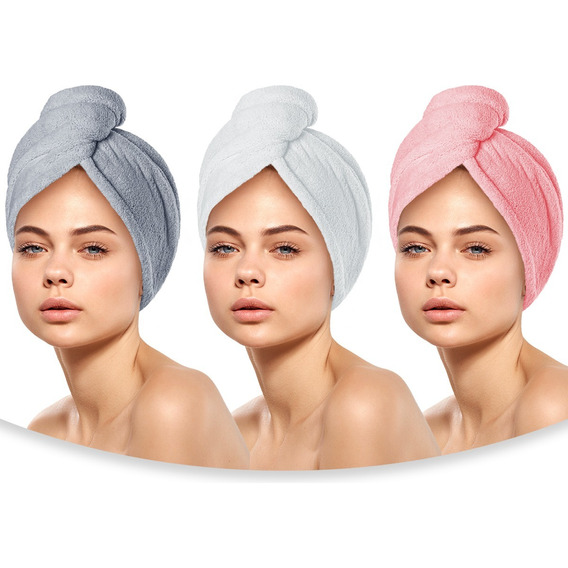 3 Toallas De Rápido Secado Para Cabello Turbante Para Pelo Color Multicolor