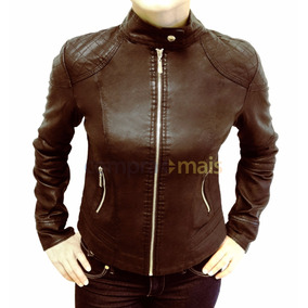 jaqueta marrom de couro feminina