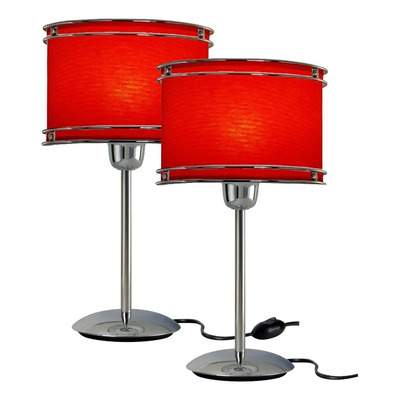Pack X 2 Lampara Velador Mesa Cromo Pantalla Color Rojo