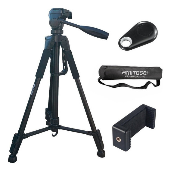 Tripode Profesional 157cm Con Disparador Bluetooth, Adaptador Para Celulares Y Bolso Compatible Con Camaras Dslr Sony, Kodak, Nikon Mts-kingpod160 Amitosai