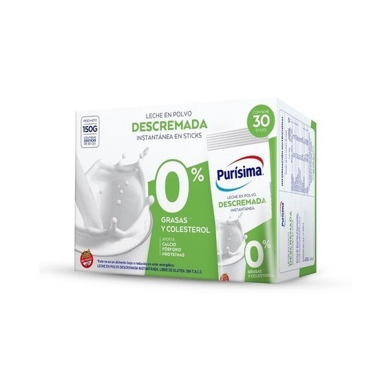 Oferta! Leche En Polvo Descremada Purisima 30 Sticks X5g C/u