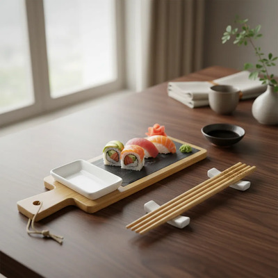 Set De Sushi Bamboo Y Cerámica Con Palitos 92740 Bazarnet. P Bambú