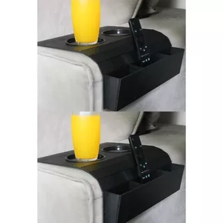 Esteira Suporte Porta Copos Braço Sofa Bandeja Kit C/2 Unid. Cor Preta