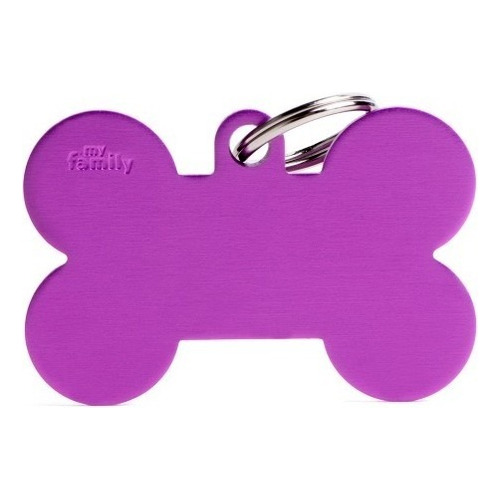 Chapita Identificadora De Mascotas Hueso Xl Grabado Color Hueso Purpura