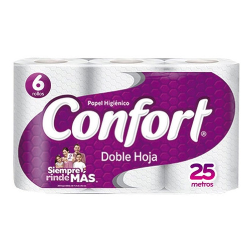 Papel Higienico Confort Doble Hoja 25mts X 6 Rollos