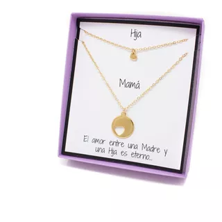 Collar Corazón Madre E Hija Día De Las Madres Chapa Oro 22k