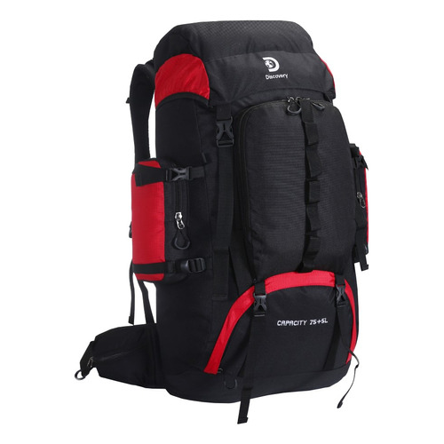 Mochila trekking Discovery Adventures 16046 16046 color negro/rojo diseño lisa 80L