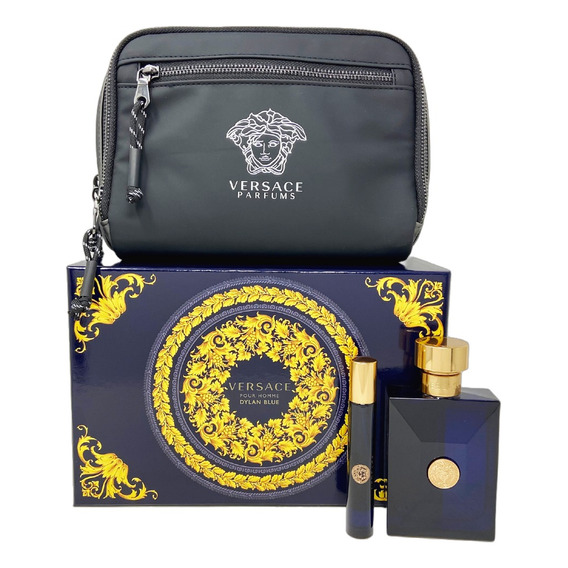 Versace Dylan Blue Para Hombre Set De 3 Pz Con Bolso Y Mini