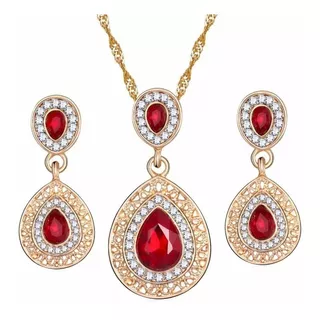 Set Collar Aretes Oro Lam 18k Swarovski Cristales + Regalo 