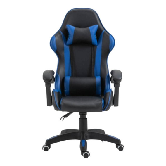 Silla de escritorio Tedge 435882 gamer ergonómica  negra y azul con tapizado de cuero sintético