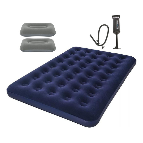 Colchon Inflable 2 Plazas + Inflador + 2 Almohadas Bestway Color Azul