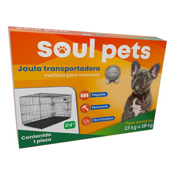 Soul Pets Jaula Metálica Reforzada 24 pulgadas 60x43x49.5cm Color Negro