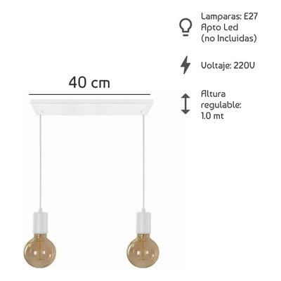 Colgante 2 Luces Bell Capuchon Color Blanco Apto Led E27