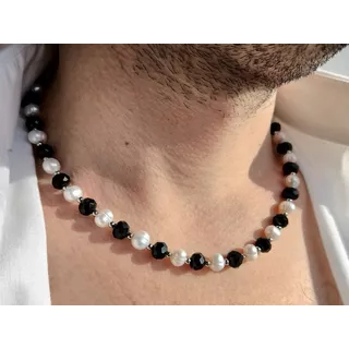 Collar Perlas Cultivadas Y Cristal Negro