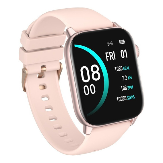 Smartwatch Cuadrado Sumergible Rosa Nictom Nt14 Malla Goma Reloj Inteligente Resistente al Agua