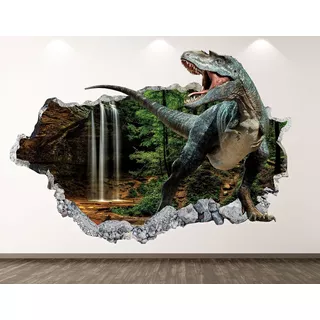 Vinilo 3d Pared Rota Dinosaurio Velociraptor Decoración