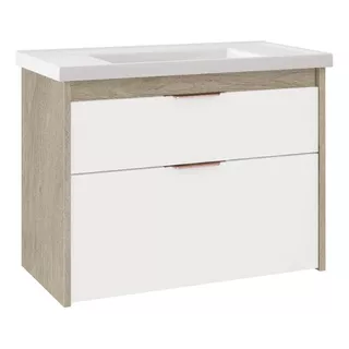 Gabinete Banheiro Cuba Resina 62cm Vêneto Branco Madeirado