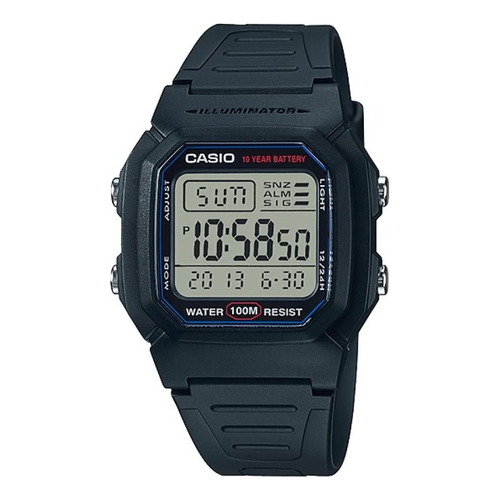 Reloj pulsera digital Casio W-800h-1AVDF con correa de resina color negro - fondo blanco