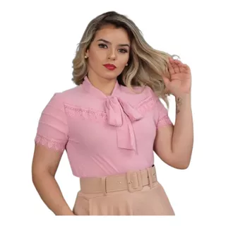 Blusa Social Feminina Com Laço Secretaria Crepe Barata B262