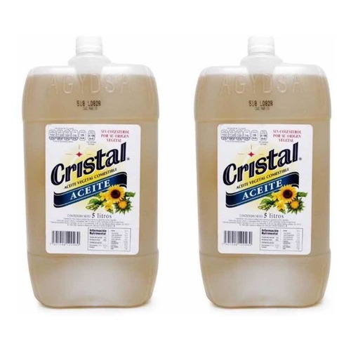 Caja Aceite Cristal Vegetal Con 2 Galones De 5 Lt C/u