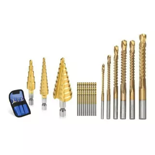 Kit 3 Broca Escalonada + 6 Brocas Hss Corte Lateral Titanio