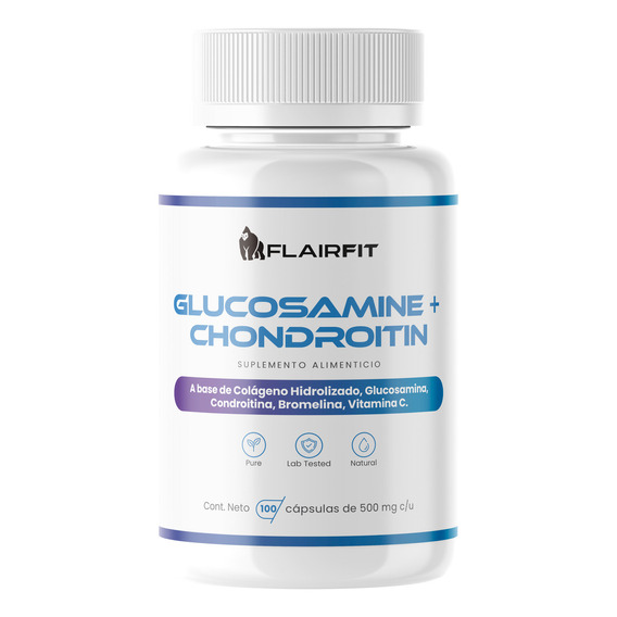 Suplemento En Cápsulas Flairfit® Formulación Premium Glucosamina + condroitina, Colágeno Hidrolizado, Bromelina, Vitamina C, 100 Cápsulas