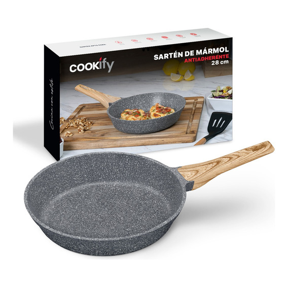 Sartén Antiadherente 28 Cm Cookify | Stone-tech Series | Libre De Pfoa, Cocina Saludable. Color Mármol Gris