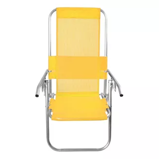 Cadeira De Praia Aluminio Reclinável Alta 5 Posições Cor Amarelo