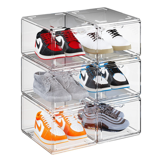 Set De 6 Cajas Acrilico Sneakers Calzado Organizador Zapatos Color Blanco