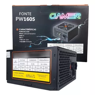 Fonte Gamer Hayom 500w Atx Preto Pw1605 80 Plus