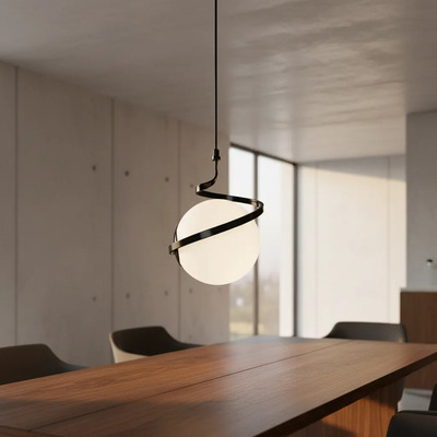  Colgante 1 Luz Helix Negro Globo Opal Apto Led E27 Ld Negro