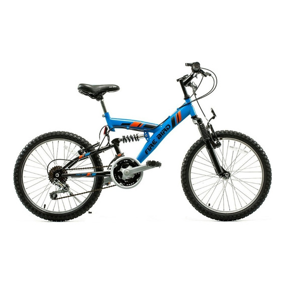 Mountain bike infantil Fire Bird Doble suspensión R20 18v frenos v-brakes color azul con pie de apoyo  