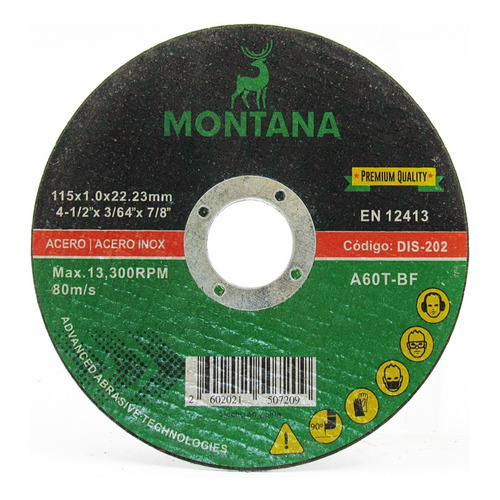 Disco Corte 7'' Metal Montana 180x1.6 Mm 25 Unid