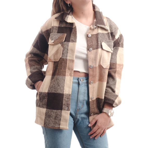 Leñadora Tartan Sobrecamisa Abrigada Invierno Mujer Moda