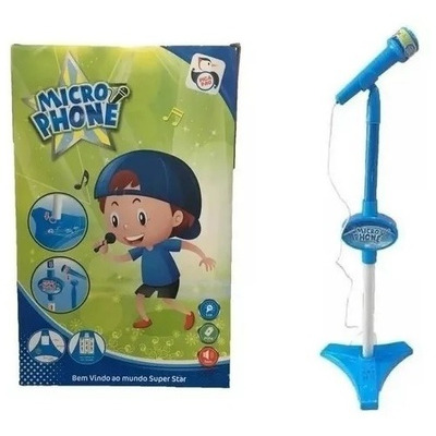 Brinquedo Microfone C/ Pedestal Som E Luz Infantil Azul