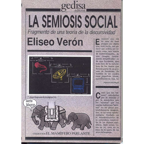La semiosis social: Fragmentos de una teoría de la discursividad, de Verón, Eliseo. Serie Mamífero Parlante Editorial Gedisa en español, 1998