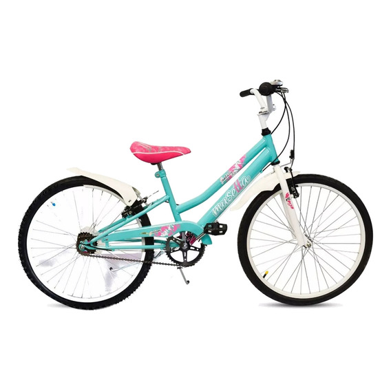  Bicicleta Infantil Nena Musetta Fantasy Rodado 24 Freno V-brakes Color Verde Agua Con Pie De Apoyo