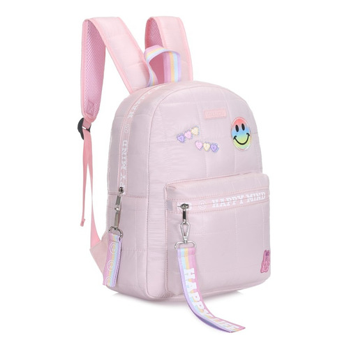 Mochila Escolar Trendy Puffer  Llavero Colores Exclusivos Color Rosa