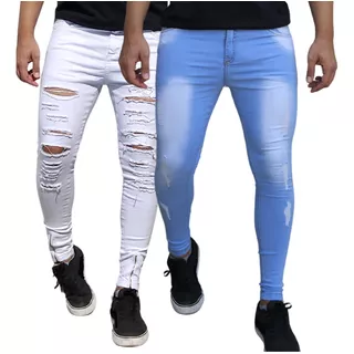 Combo 2 Calça Jeans Masculina Super Skinny Justa Elastano 24