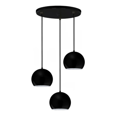 Colgante 3 Luces Bocha 15cm Negro Base Redonda Apto Led E27