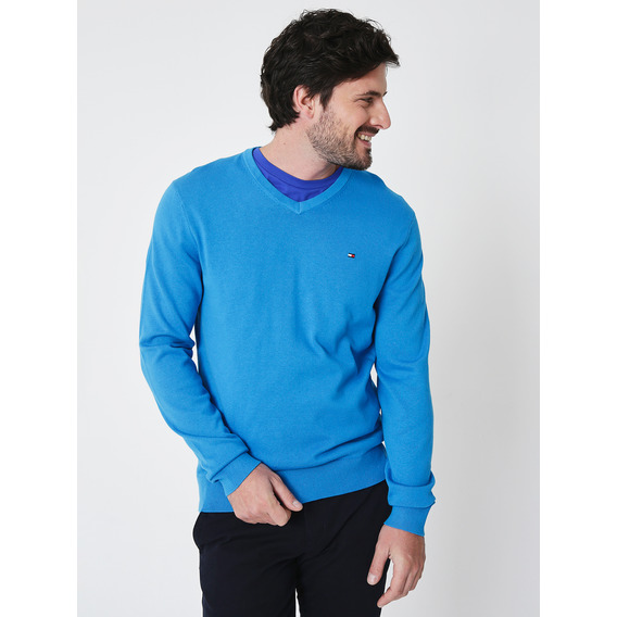 Sweater Básico Signature V-neck Azul Tommy Hilfiger