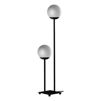 Lampara De Pie 2 Luces Globo Opal Apto Led Negro Luz Desing Negro/opal