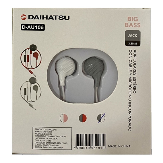 Auriculares In-ear Con Cable D-au106 Daihatsu Oficial C