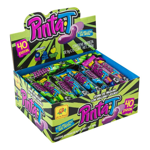 Chicle Pinta T Mora Frambuesa Manzana Verde 40 Pz De La Rosa