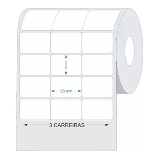 Kit Com 10 Rolos Etiqueta Adesiva Couche 33x22 3 Carreiras 