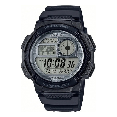 Reloj pulsera digital Casio AE-1000 con correa de resina color negro - fondo gris